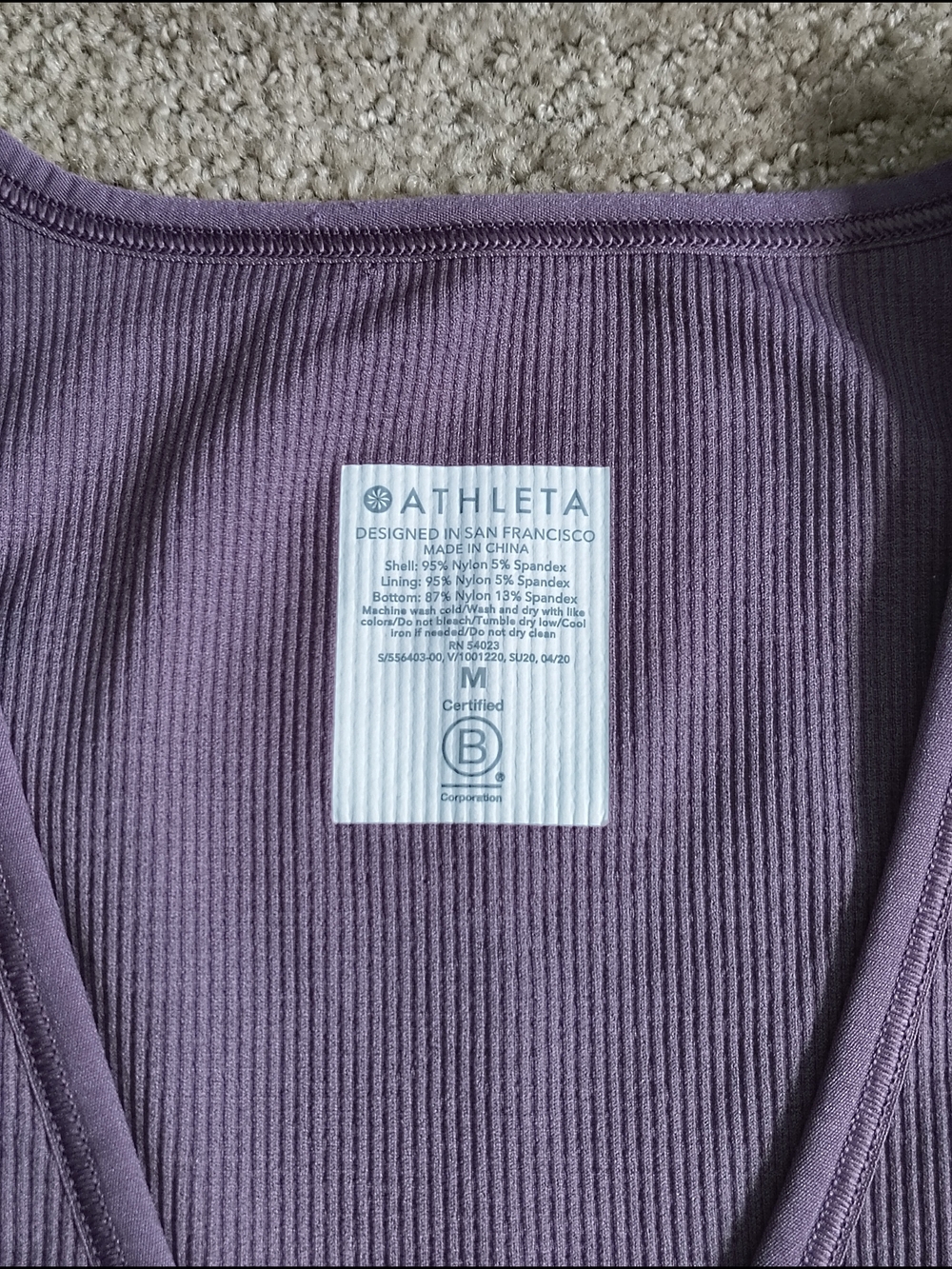 Athleta Aurora Ribbed V-Neck Crop Tank Top - Mauve Medium - Picture 3 of 3